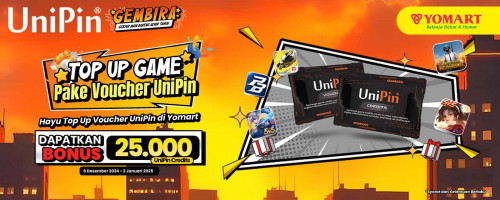 Beli Voucher Game UniPin di toko Yomart dan Dapatkan Bonus 25,000 UniPin Credits